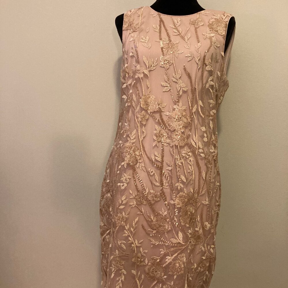 Calvin Klein gold embroidered beaded dress